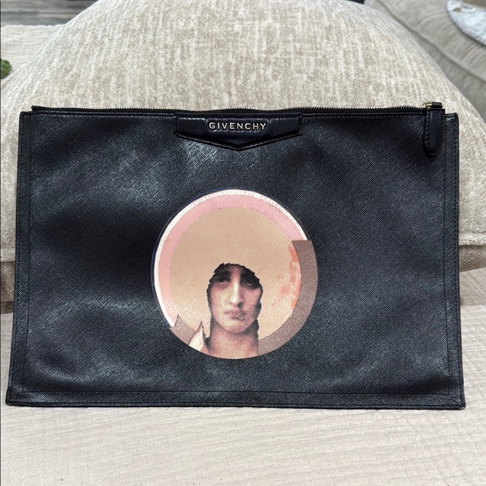 Givenchy Black MADONNA zipper clutch